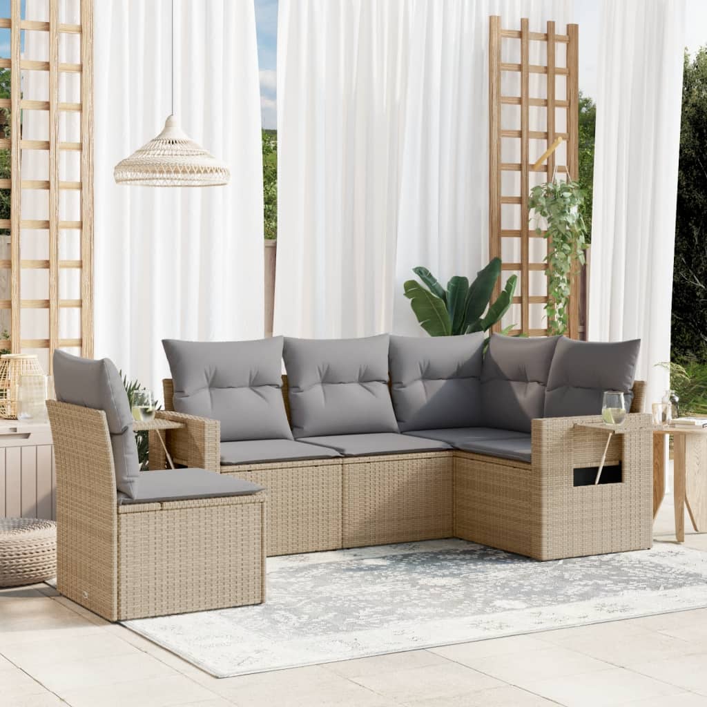 5-dijelni vrtni set sofa s jastucima bež od poliratana