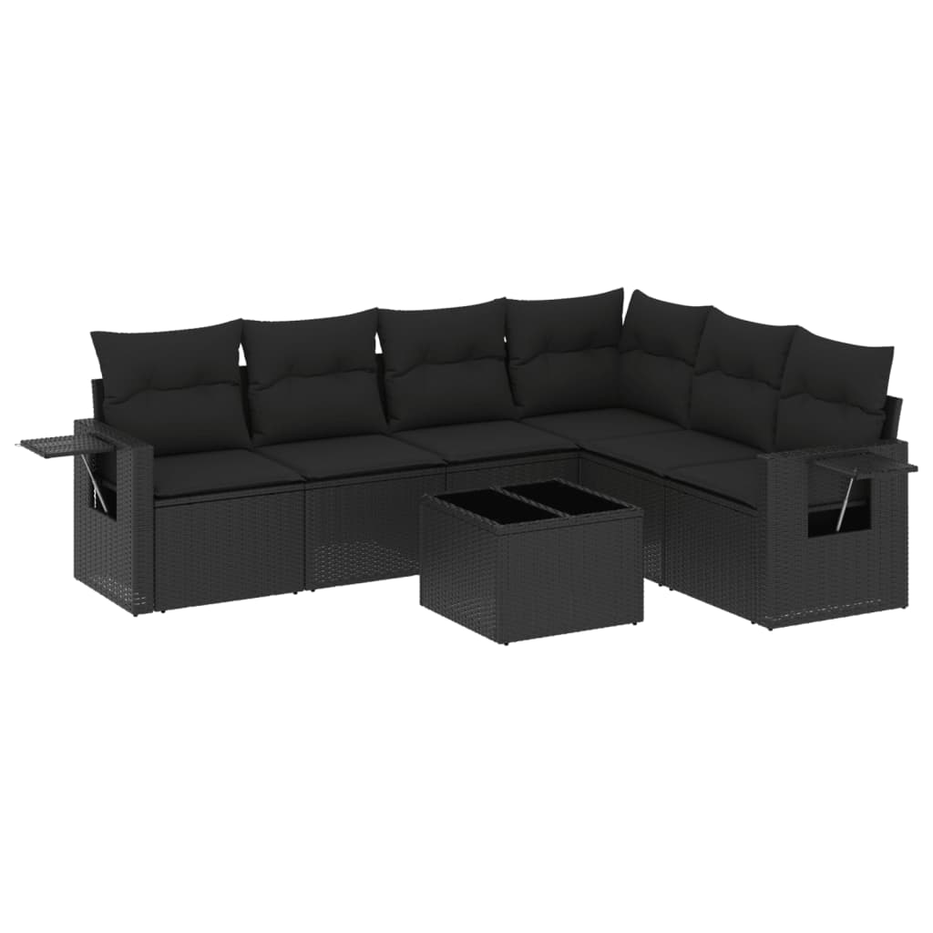 7-dijelni set vrtnih sofa od poliratana s jastucima crni