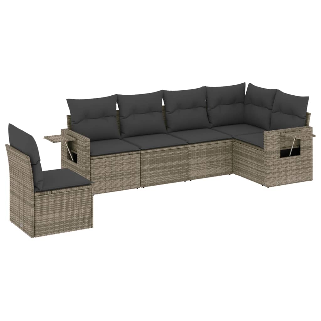 6-dijelni set vrtnih sofa od poliratana s jastucima sivi