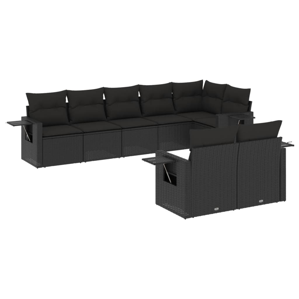 8-dijelni set vrtnih sofa od poliratana s jastucima crni