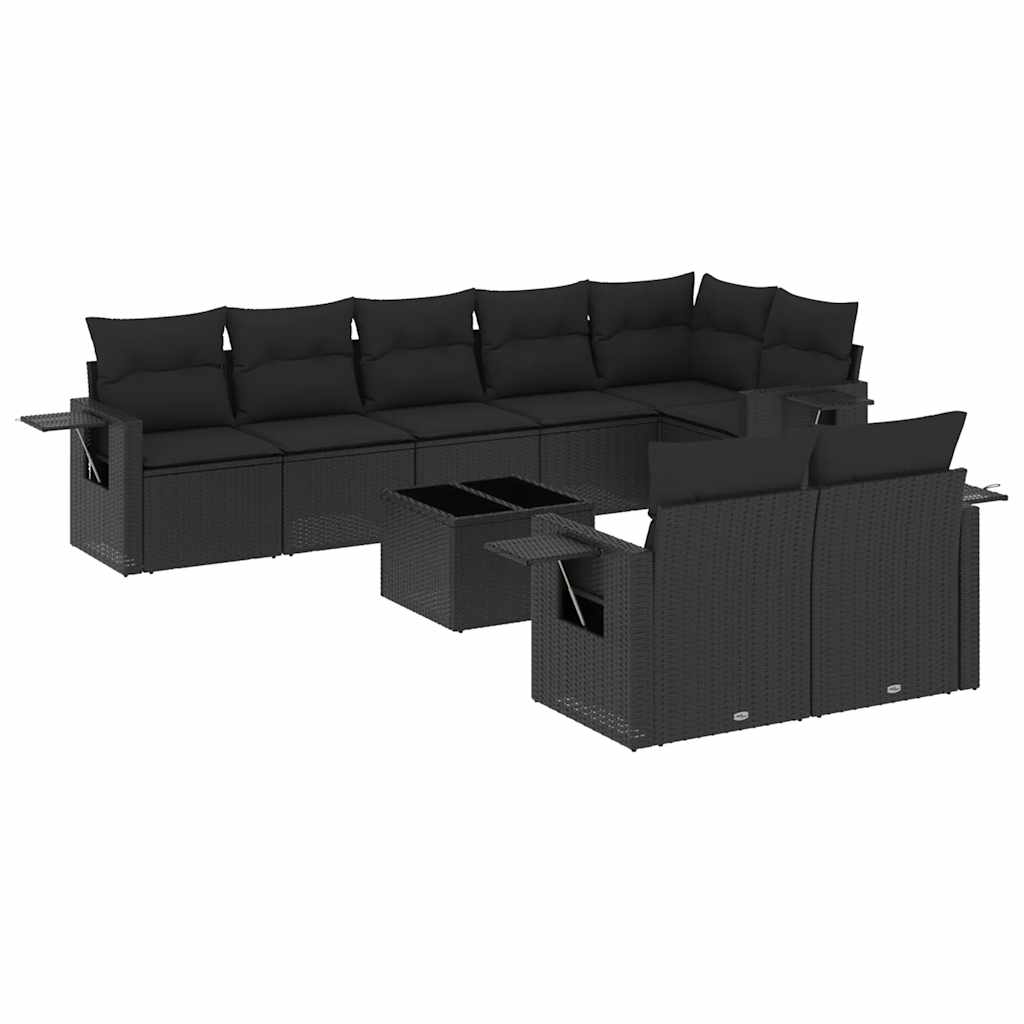 9-dijelni set vrtnih sofa s jastucima crni od poliratana