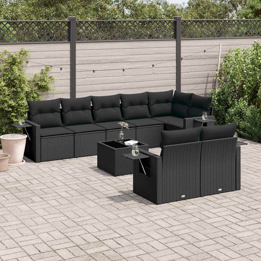 9-dijelni set vrtnih sofa s jastucima crni od poliratana
