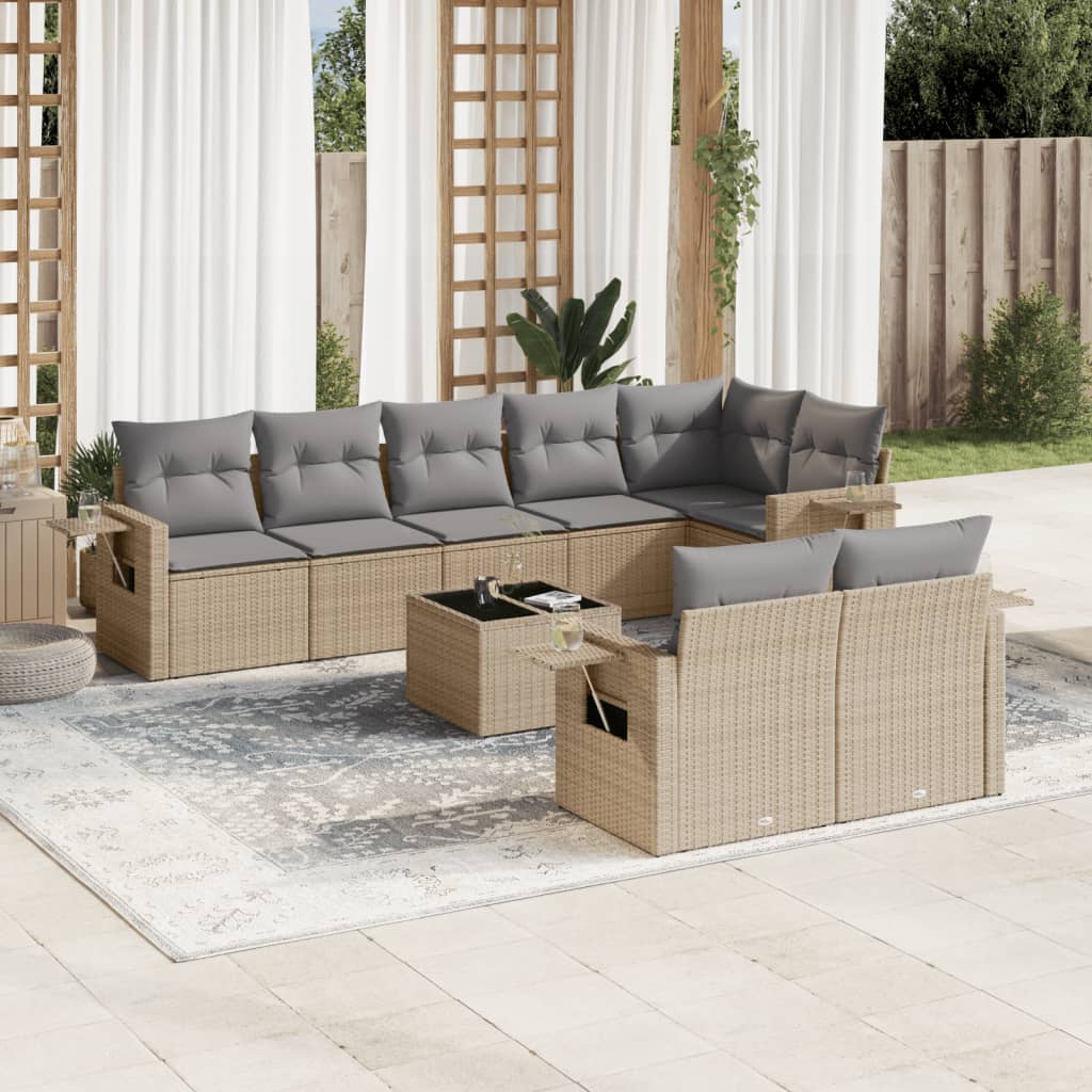 9-dijelni set vrtnih sofa s jastucima bež od poliratana