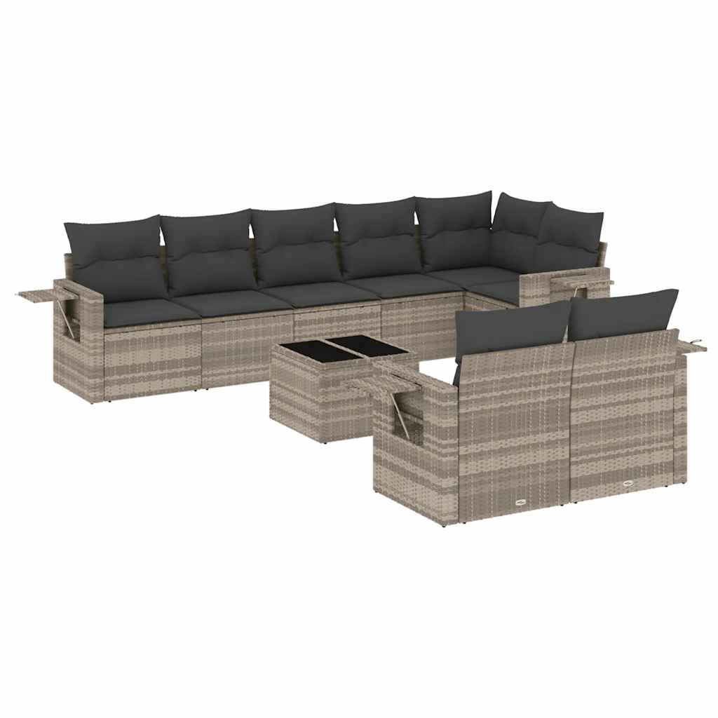 9-dijelni set vrtnih sofa od poliratana s jastucima svjetlosivi