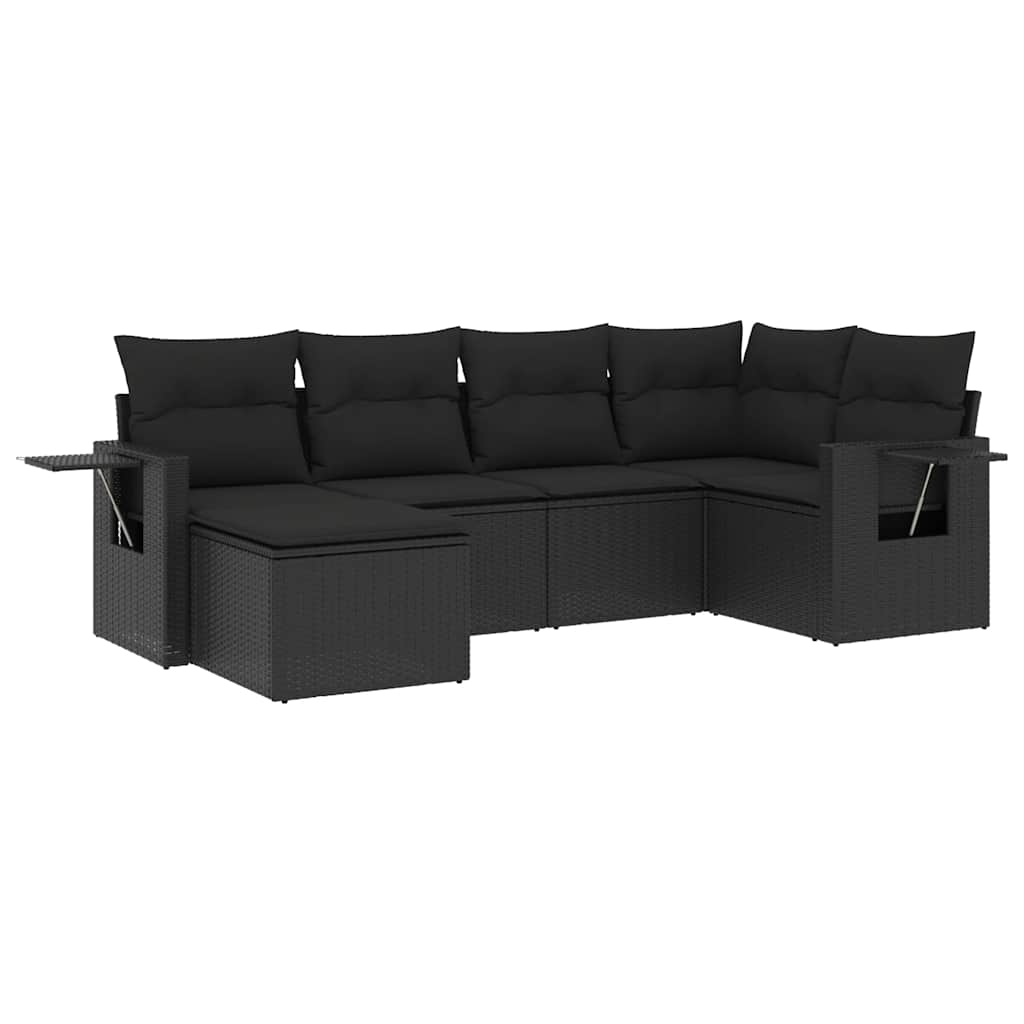 6-dijelni set vrtnih sofa s jastucima crni od poliratana