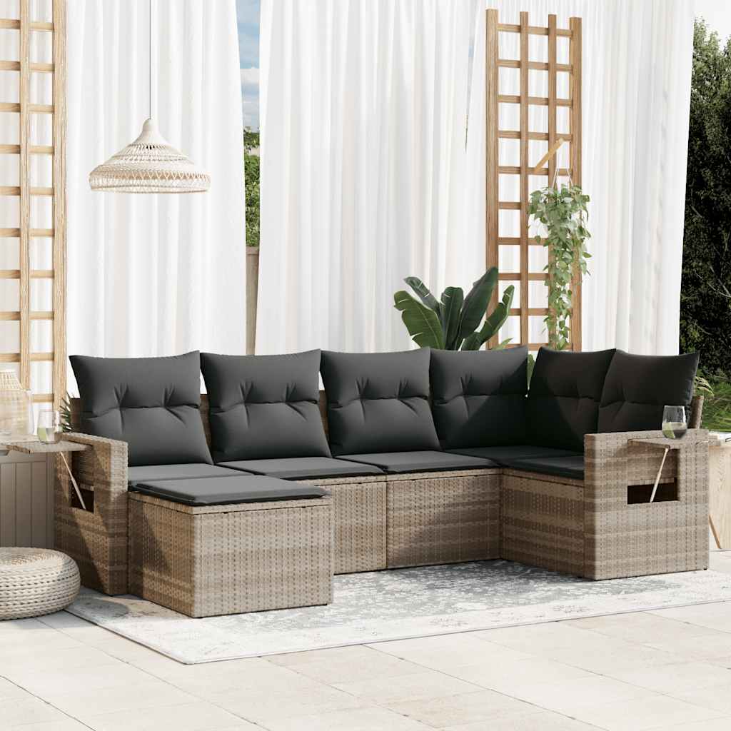 6-dijelni set vrtnih sofa od poliratana s jastucima svjetlosivi
