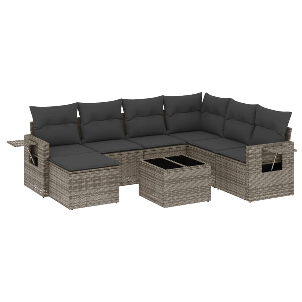 8-dijelni set vrtnih sofa od poliratana s jastucima sivi