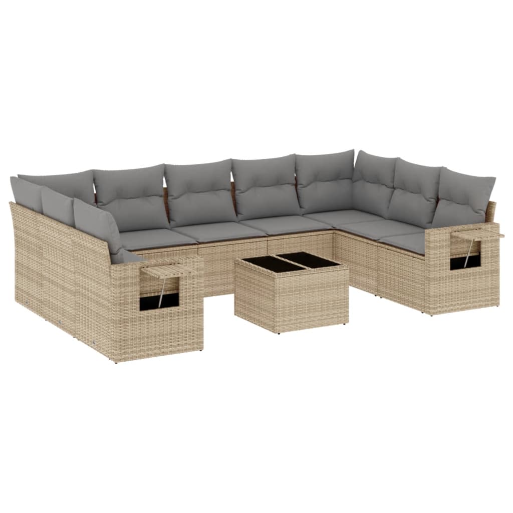 10-dijelni set vrtnih sofa s jastucima bež od poliratana