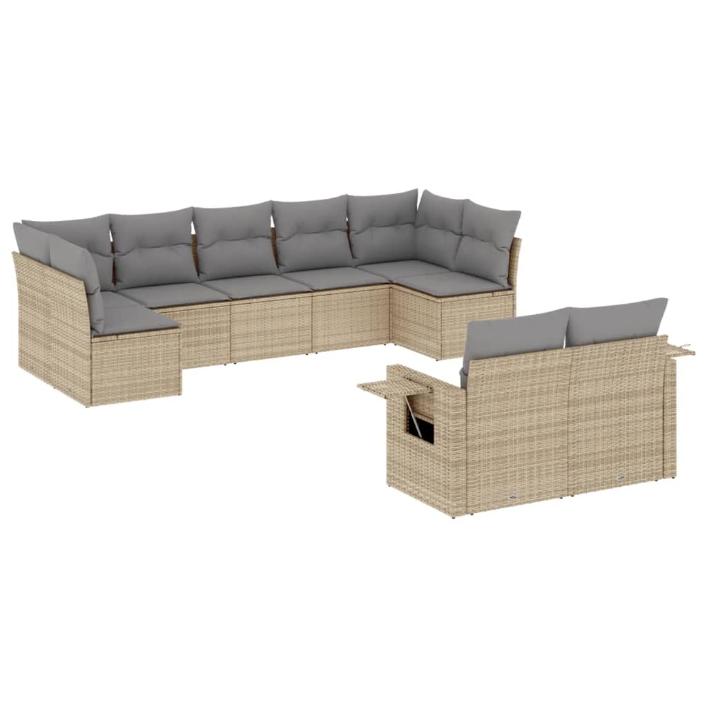 9-dijelni set vrtnih sofa s jastucima bež od poliratana