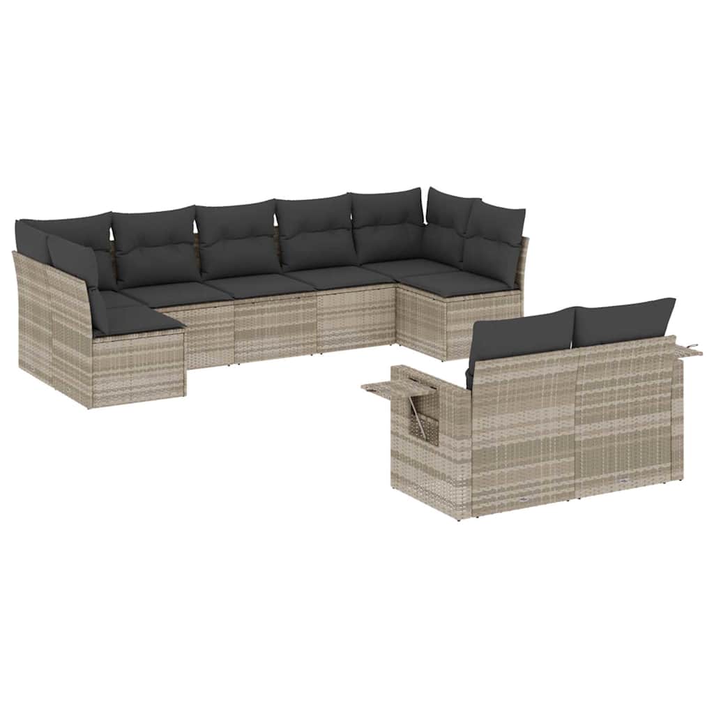 9-dijelni set vrtnih sofa od poliratana s jastucima svjetlosivi