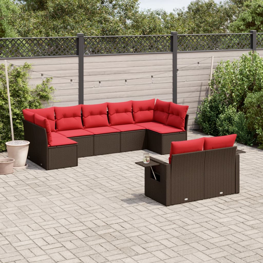 Vrtni set od 9 dijelova s jastucima, smeđi poliratan