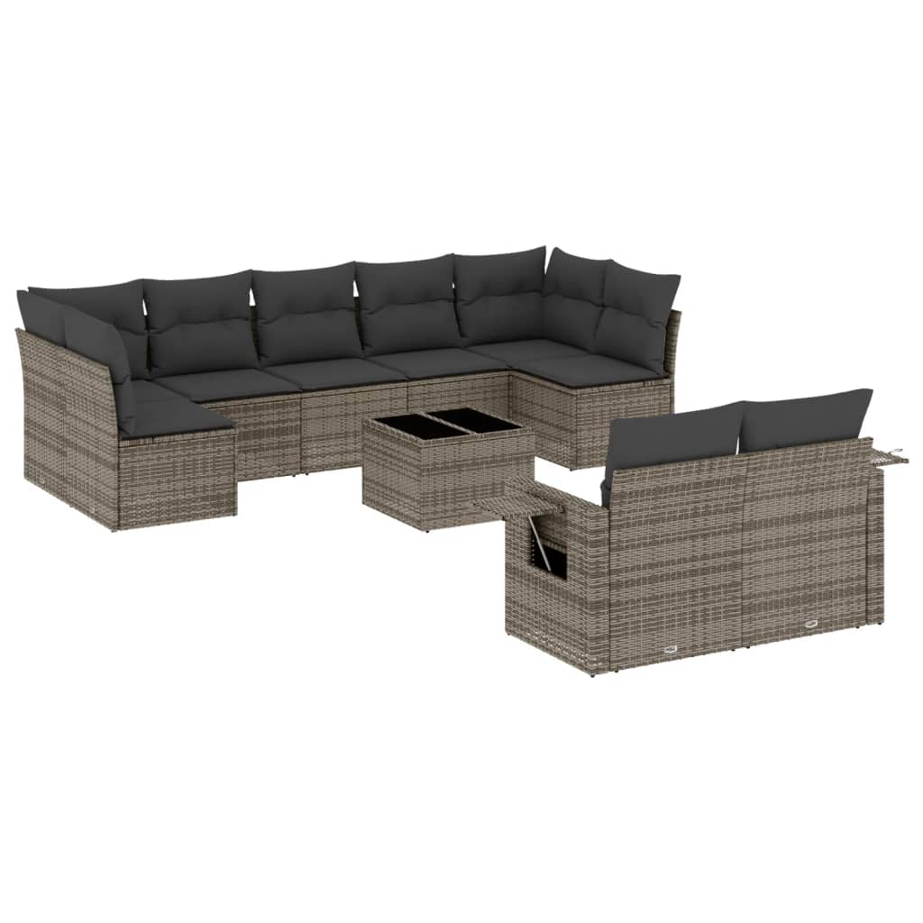 10-dijelni set vrtnih sofa od poliratana s jastucima sivi