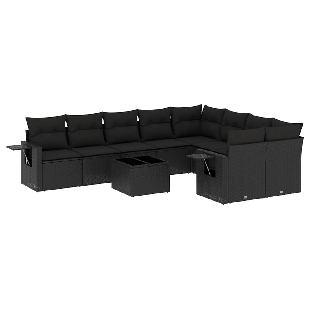 10-dijelni set vrtnih sofa s jastucima crni od poliratana