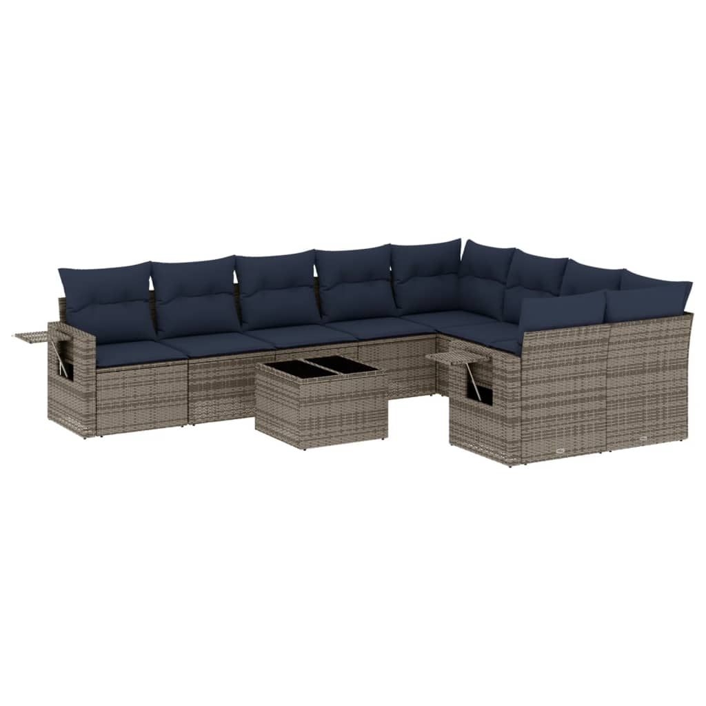 Vrtni set od 10 dijelova s jastucima, sivi poliratan Grey and blue