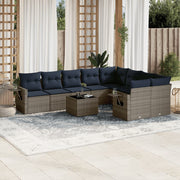 Vrtni set od 10 dijelova s jastucima, sivi poliratan Grey and blue
