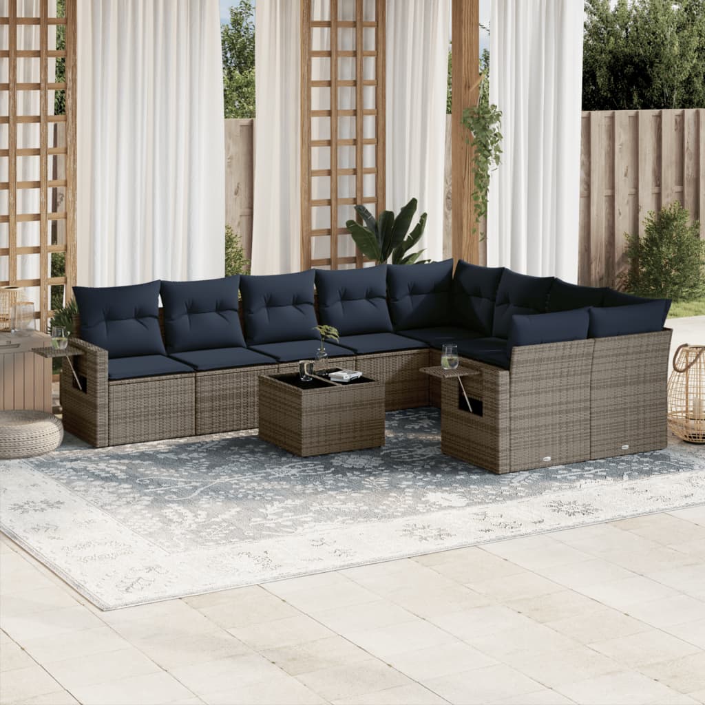Vrtni set od 10 dijelova s jastucima, sivi poliratan Grey and blue