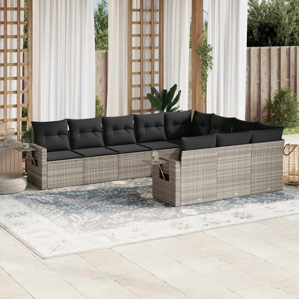 10-dijelni set vrtnih sofa poliratan s jastucima svijetlosivi