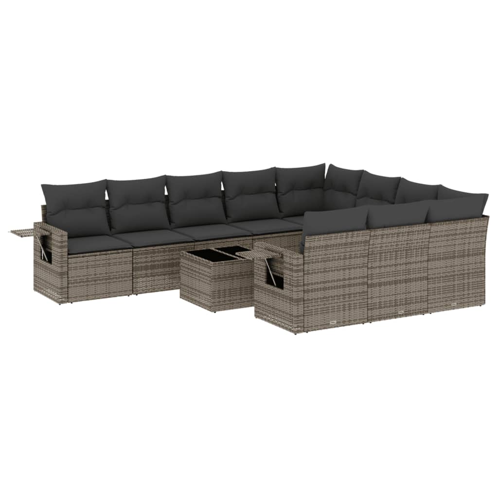 11-dijelni set vrtnih sofa od poliratana s jastucima sivi