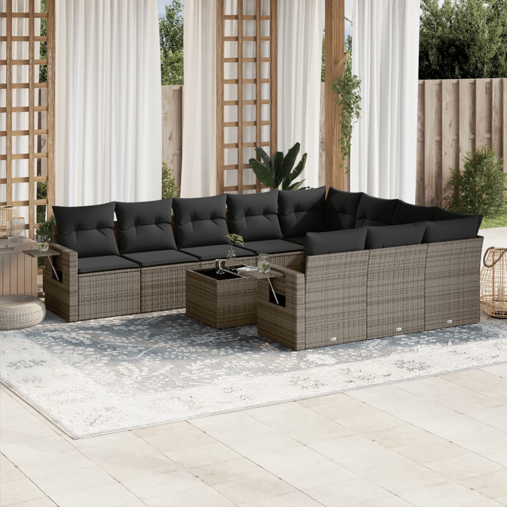 11-dijelni set vrtnih sofa od poliratana s jastucima sivi