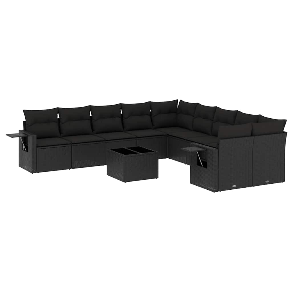 11-dijelni set vrtnih sofa od poliratana s jastucima crni