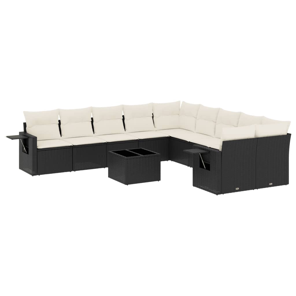 11-dijelni set vrtnih sofa od poliratana s jastucima crni