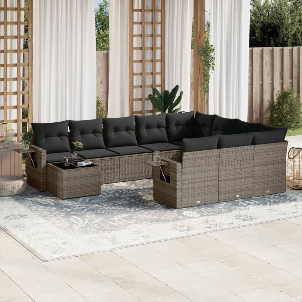 11-dijelni set vrtnih sofa od poliratana s jastucima sivi