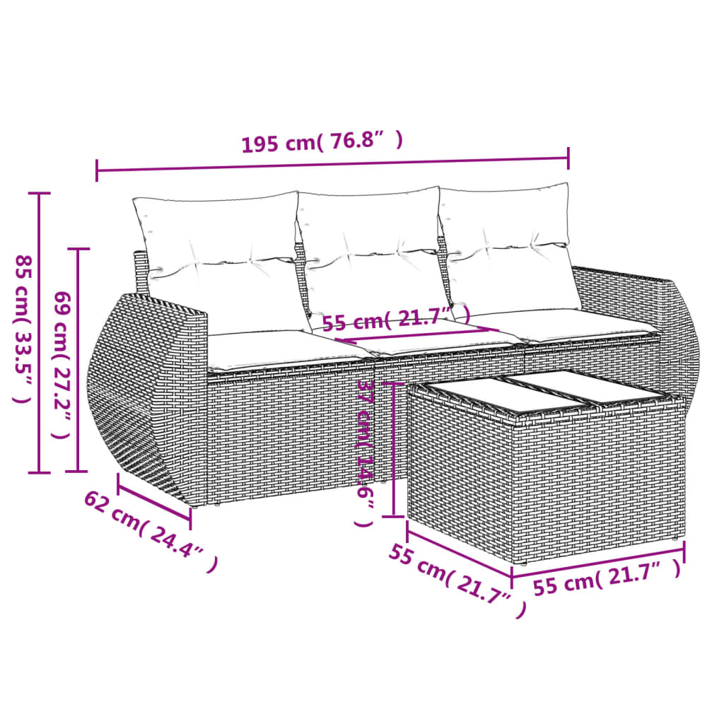 4-dijelni set vrtnih sofa od poliratana s jastucima crni