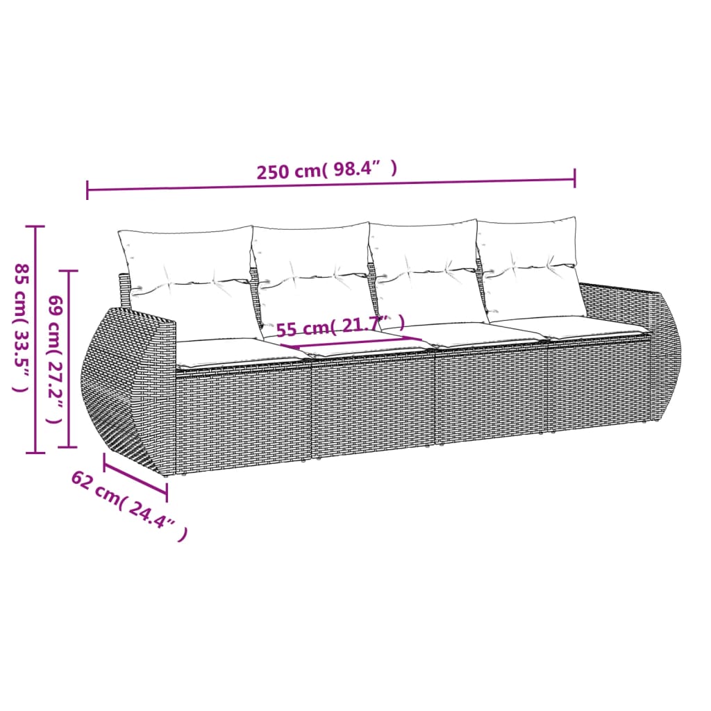 4-dijelni set vrtnih sofa od poliratana s jastucima crni