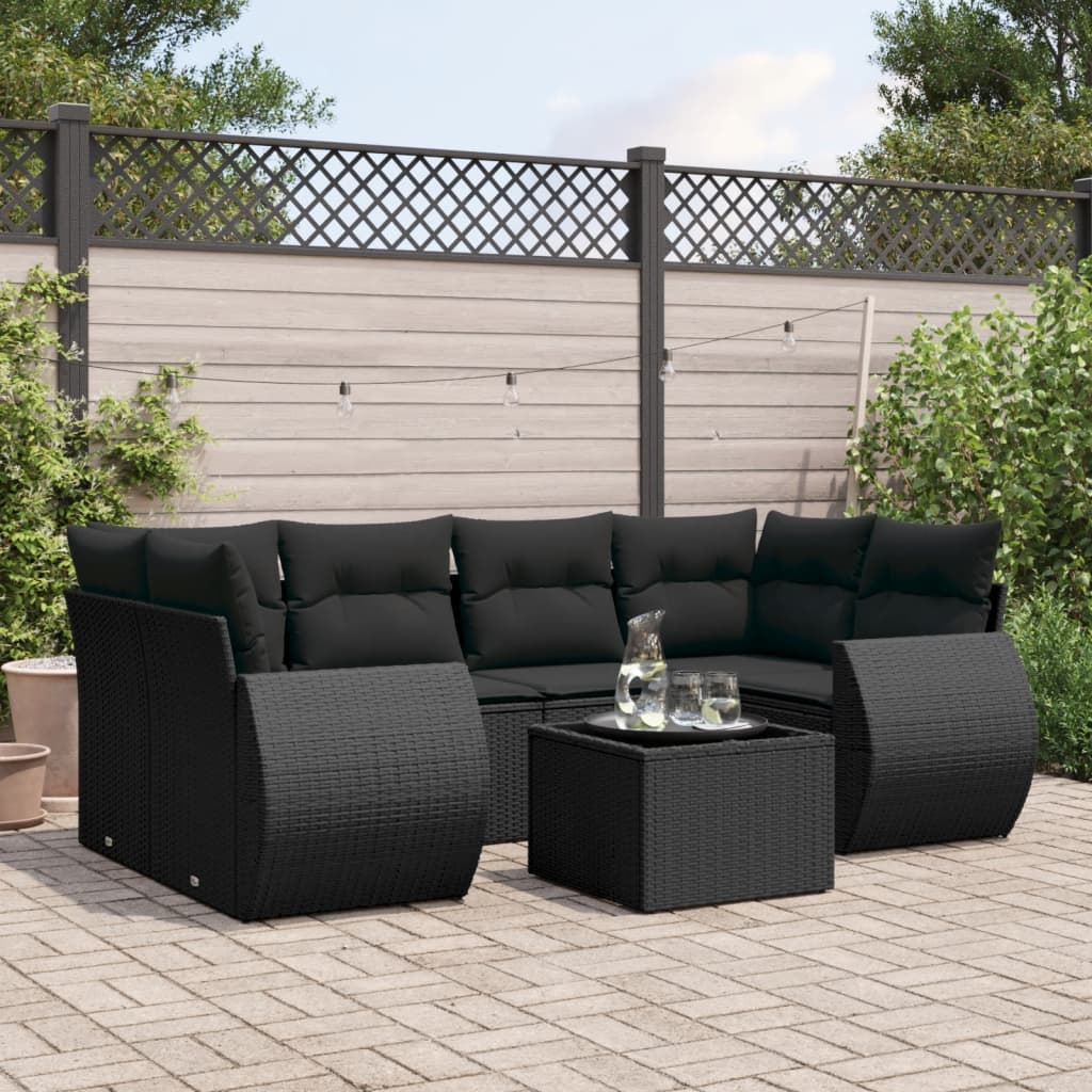 7-dijelni set vrtnih sofa od poliratana s jastucima crni