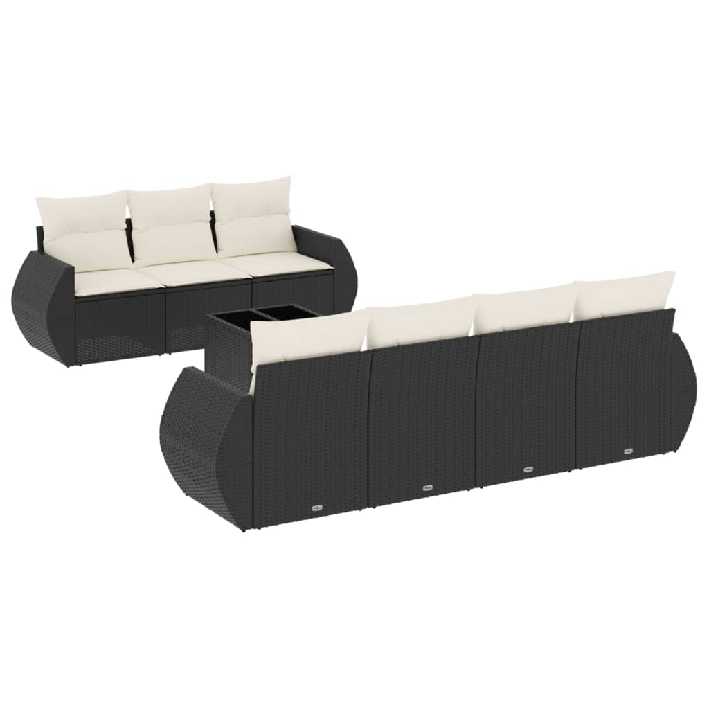 8-dijelni set vrtnih sofa od poliratana s jastucima crni