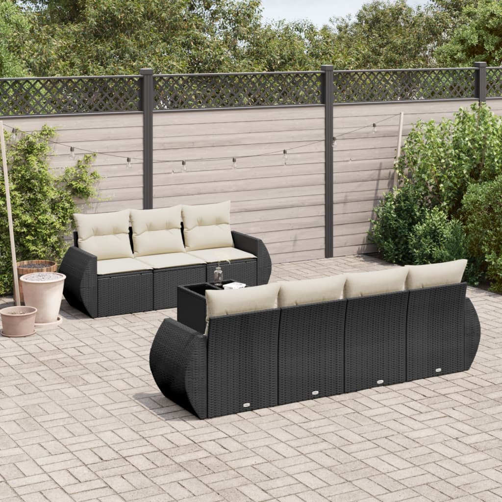 8-dijelni set vrtnih sofa od poliratana s jastucima crni