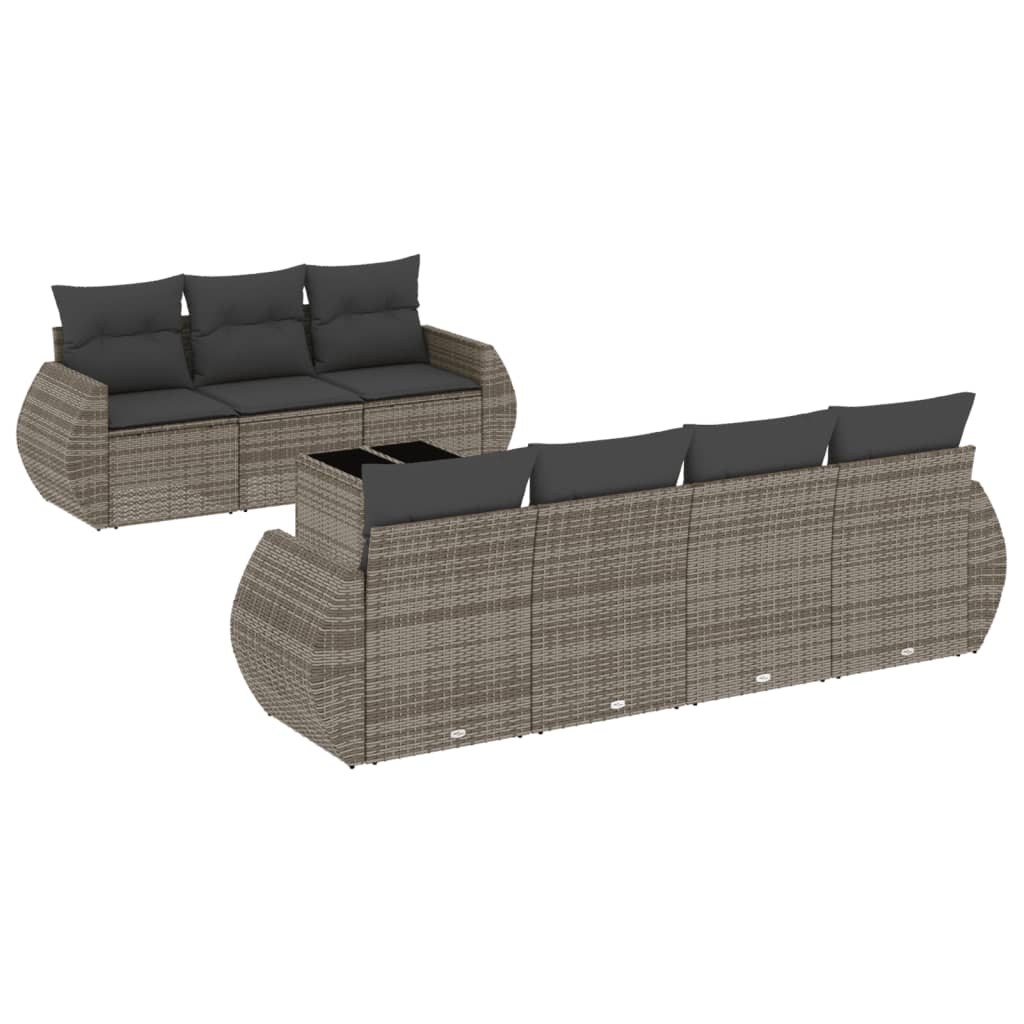 8-dijelni set vrtnih sofa od poliratana s jastucima sivi