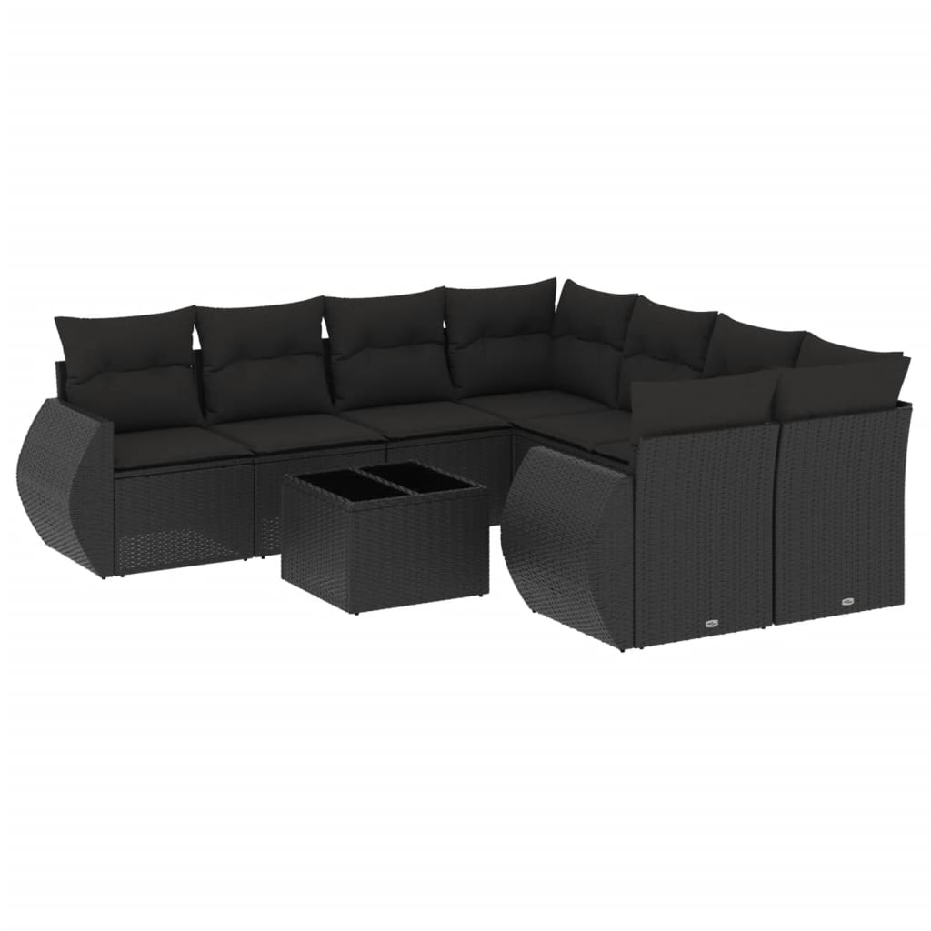 9-dijelni set vrtnih sofa s jastucima crni od poliratana