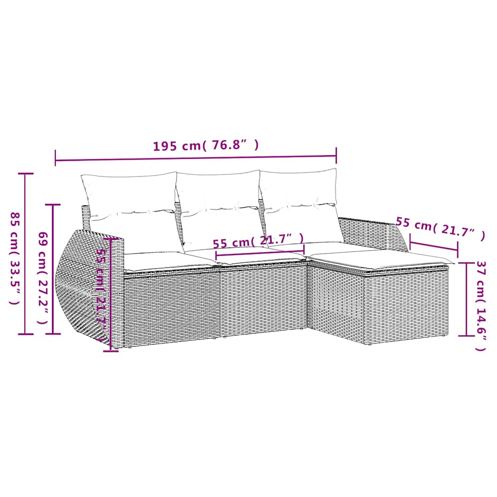 4-dijelni set vrtnih sofa od poliratana s jastucima crni