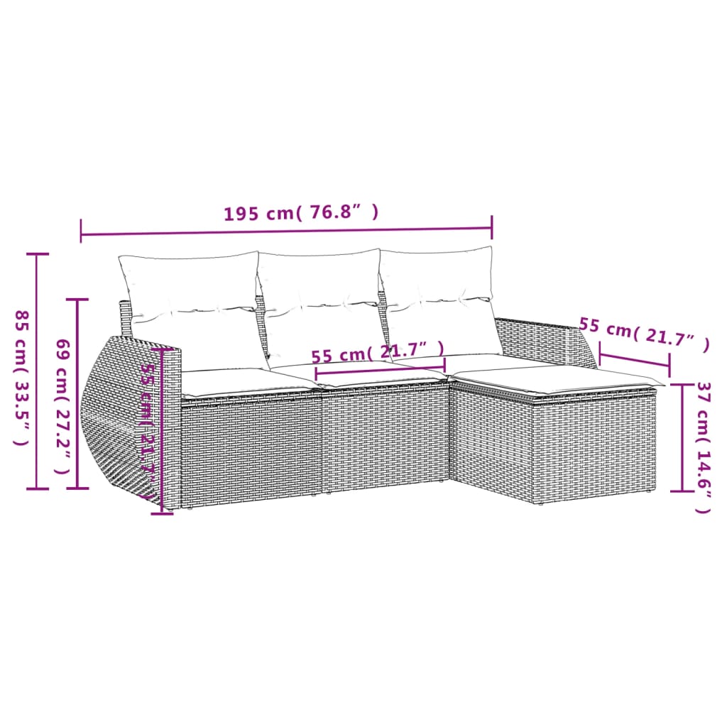 4-dijelni set vrtnih sofa od poliratana s jastucima crni
