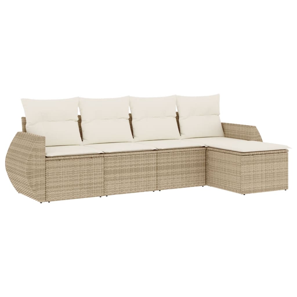 5-dijelni vrtni set sofa s jastucima bež od poliratana