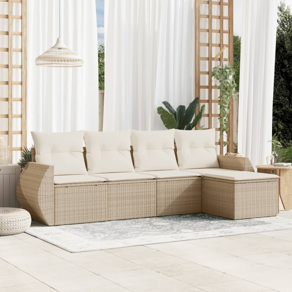 5-dijelni vrtni set sofa s jastucima bež od poliratana