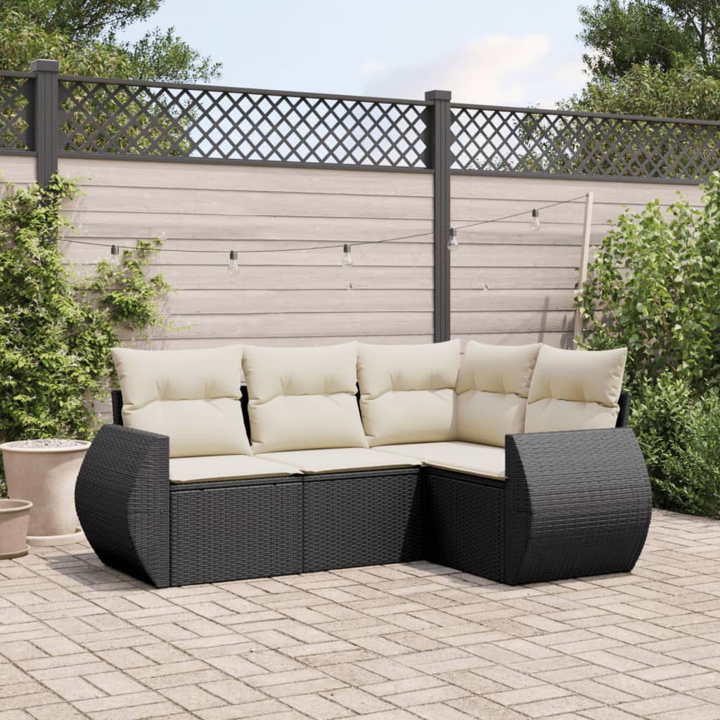 4-dijelni set vrtnih sofa od poliratana s jastucima crni