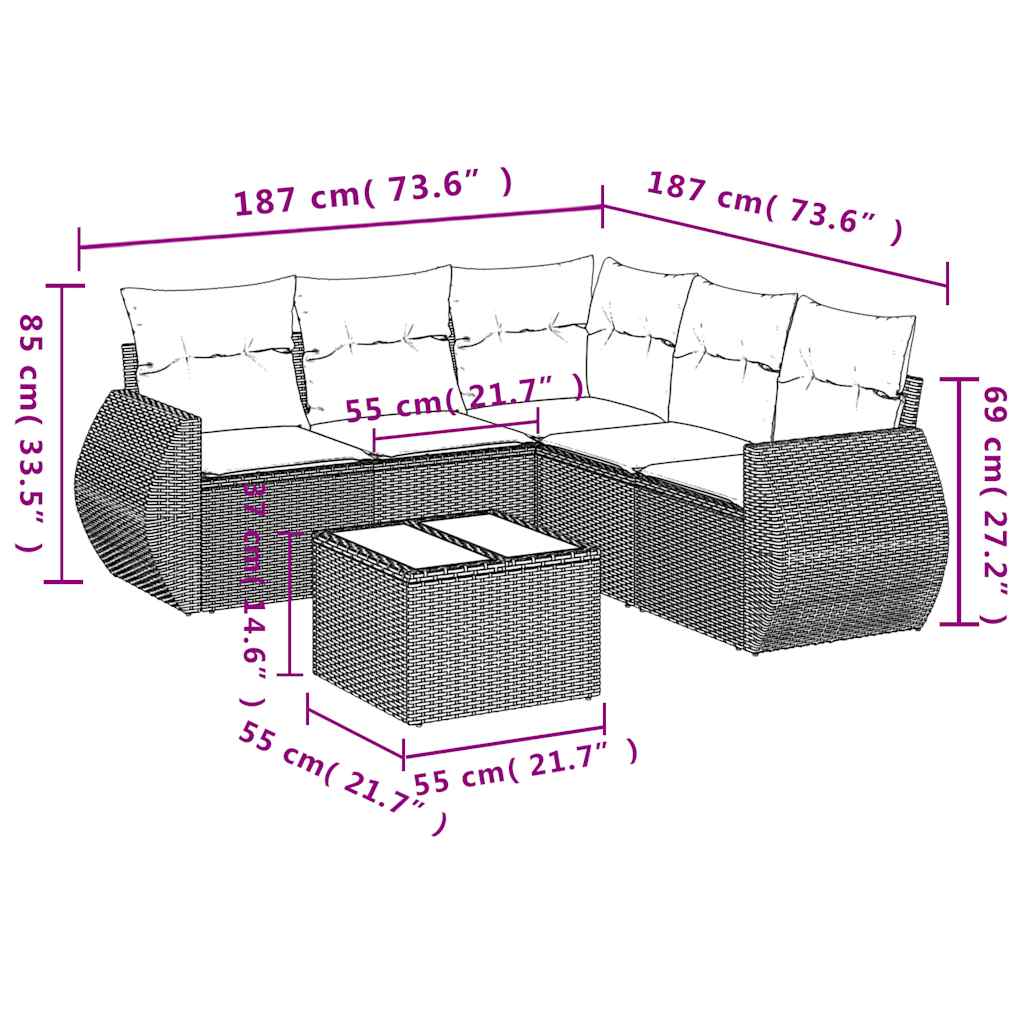 6-dijelni set vrtnih sofa s jastucima crni od poliratana