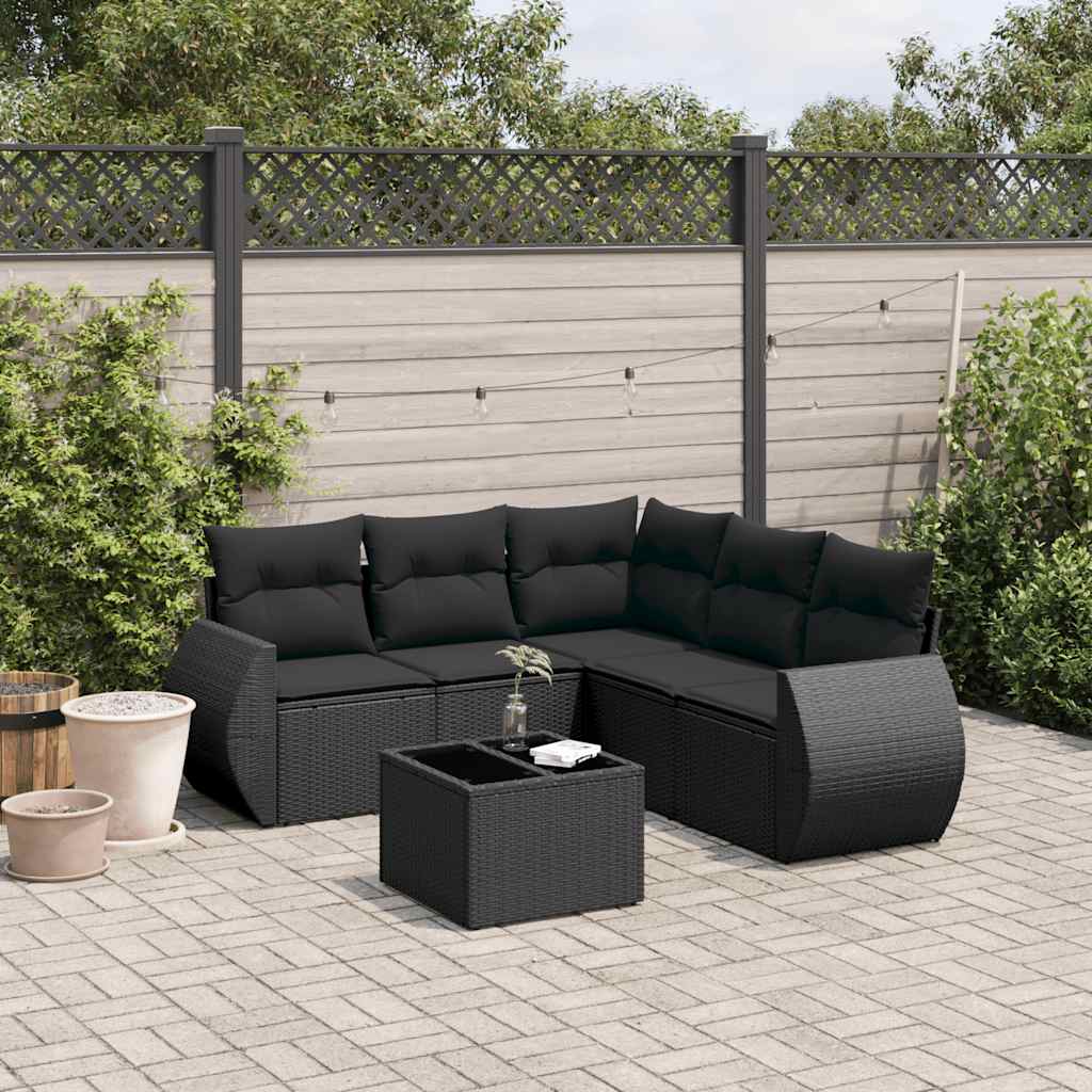 6-dijelni set vrtnih sofa s jastucima crni od poliratana