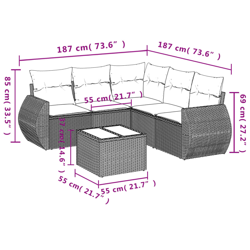 6-dijelni set vrtnih sofa s jastucima crni od poliratana
