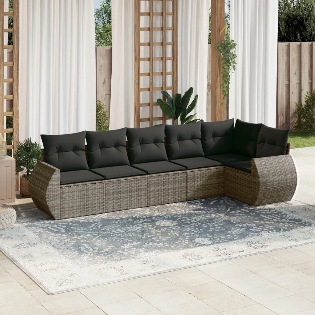 6-dijelni set vrtnih sofa od poliratana s jastucima sivi