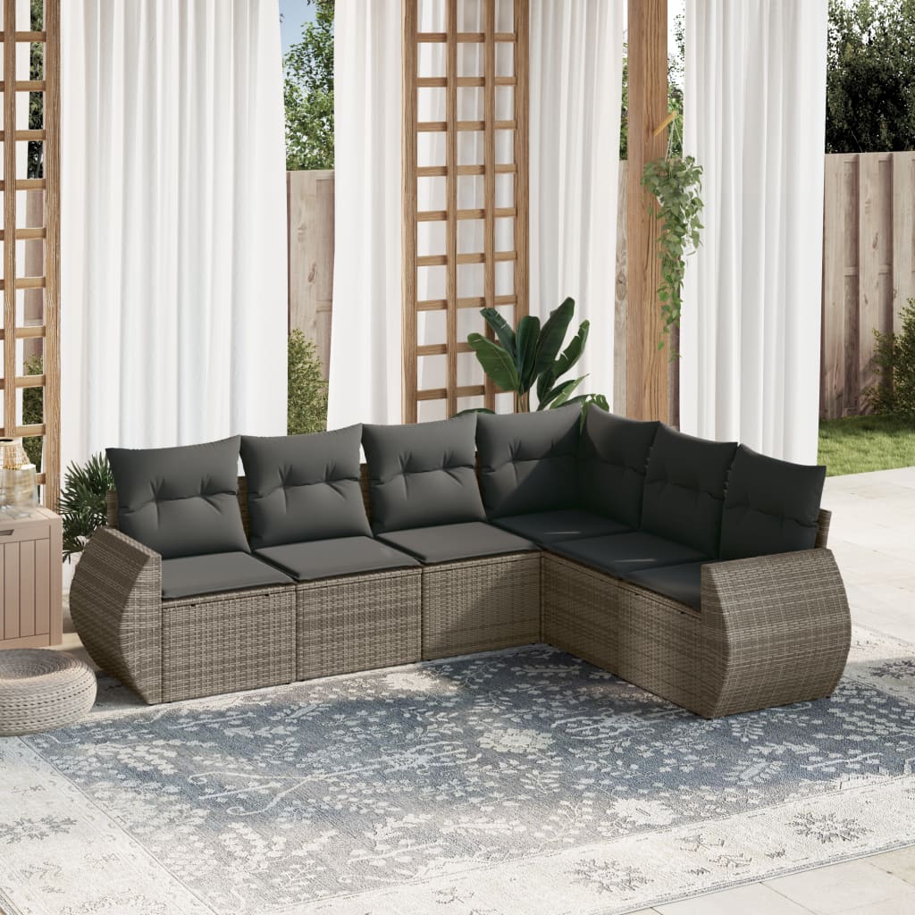 6-dijelni set vrtnih sofa od poliratana s jastucima sivi