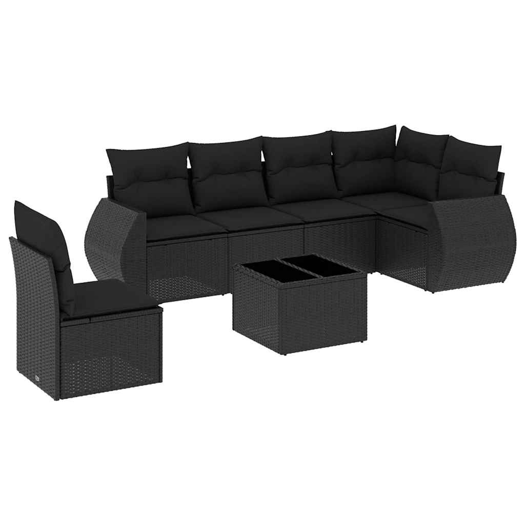 7-dijelni set vrtnih sofa od poliratana s jastucima crni