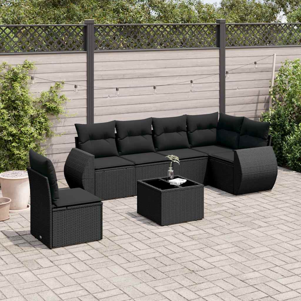 7-dijelni set vrtnih sofa od poliratana s jastucima crni