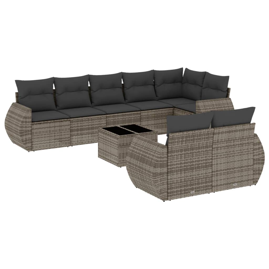 9-dijelni set vrtnih sofa od poliratana s jastucima sivi