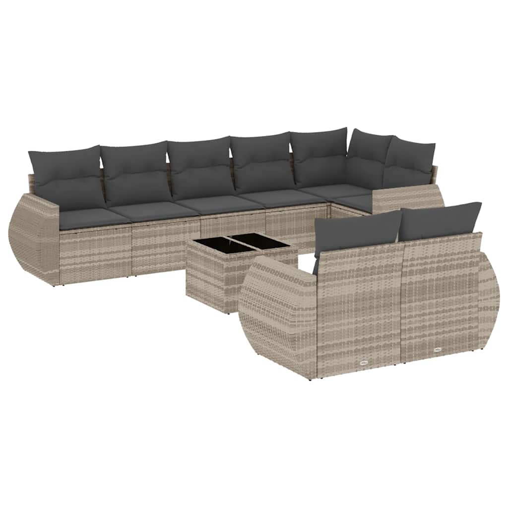 9-dijelni set vrtnih sofa od poliratana s jastucima svjetlosivi