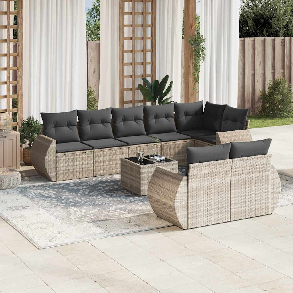 9-dijelni set vrtnih sofa od poliratana s jastucima svjetlosivi