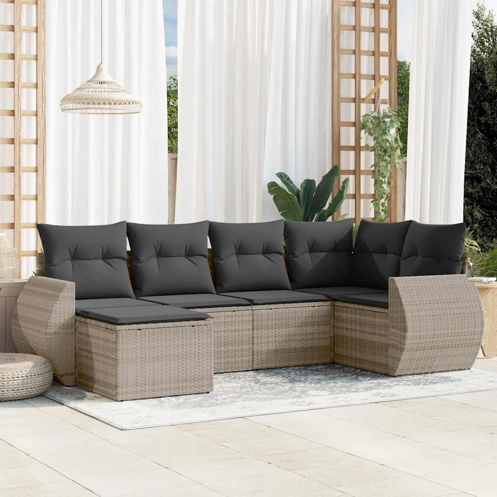 6-dijelni set vrtnih sofa od poliratana s jastucima svjetlosivi