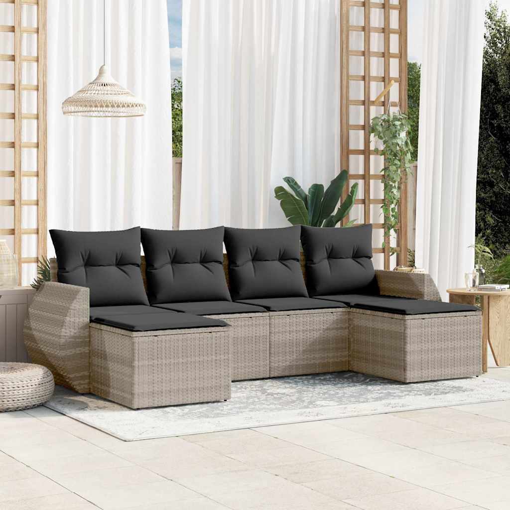 6-dijelni set vrtnih sofa od poliratana s jastucima svjetlosivi